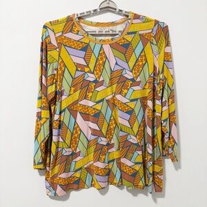 LOGO by Lori Goldstein Rayon 230 Printed Long Sleeve Top Womens Size 3X Artsy